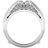14K Gold Round Natural Diamond Milgrain Edge Sculptural Cathedral-Style Ring Guard - White Gold - view 2