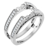 14K Gold Round Natural Diamond Milgrain Edge Sculptural Cathedral-Style Ring Guard - White Gold