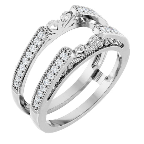 14K Gold Round Natural Diamond Milgrain Edge Sculptural Cathedral-Style Ring Guard - White Gold