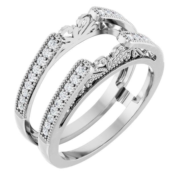 14K Gold Round Natural Diamond Milgrain Edge Sculptural Cathedral-Style Ring Guard - White Gold