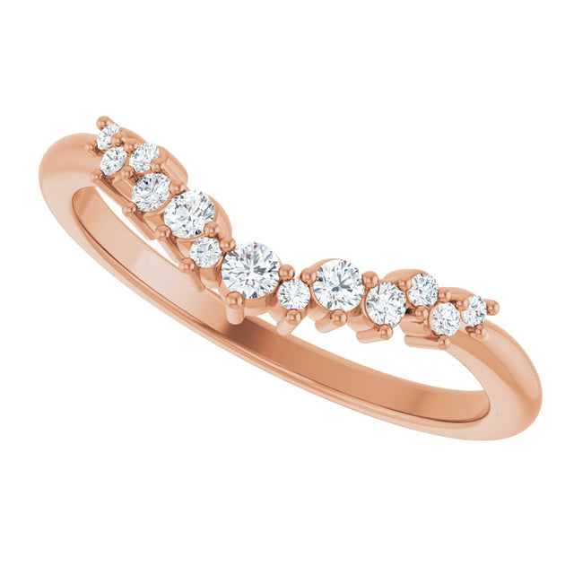 14K Gold Round Natural Diamond Contour Band III - Rose Gold - view 5