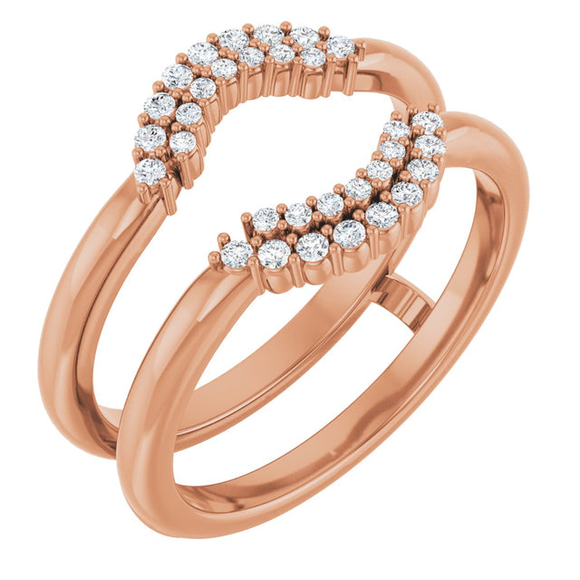 14K Gold Round Natural Diamond Ring Guard V - Rose Gold