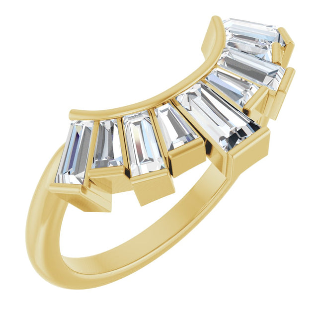 14K Gold Tapered Baguette Natural Diamond Accented Contour Band - Yellow Gold
