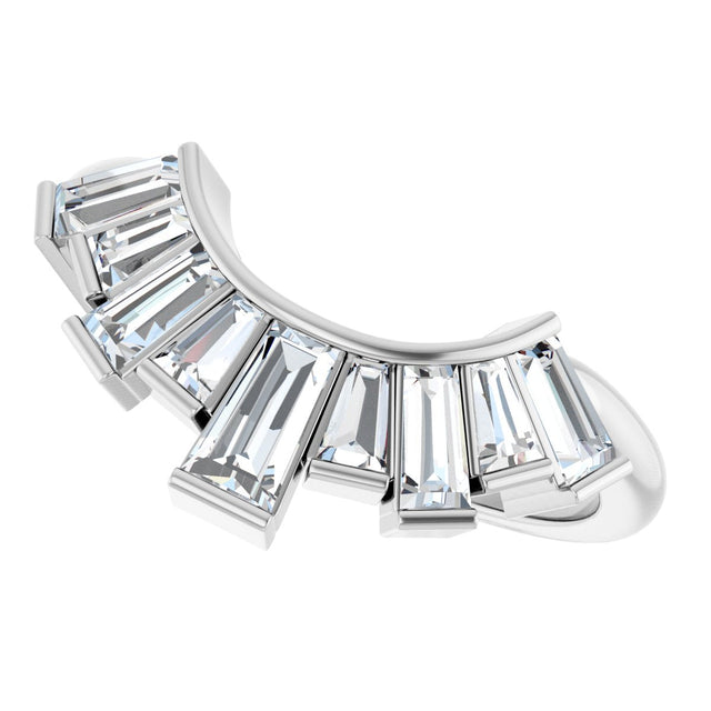 14K Gold Tapered Baguette Natural Diamond Accented Contour Band - White Gold - view 5