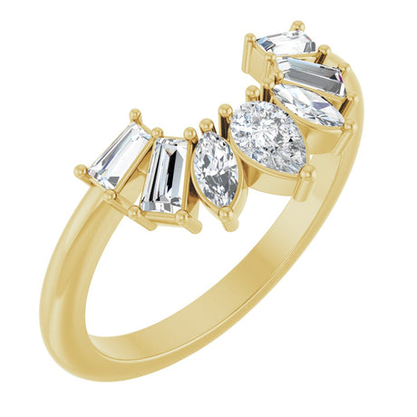 14K Gold Pear Natural Diamond Accented Contour Band – 4.5x3mm - Yellow Gold