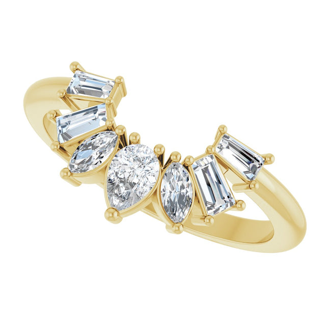 14K Gold Pear Natural Diamond Accented Contour Band – 4.5x3mm - Yellow Gold - view 5