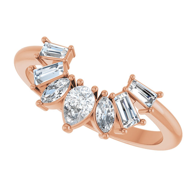 14K Gold Pear Natural Diamond Accented Contour Band – 4.5x3mm - Rose Gold - view 5