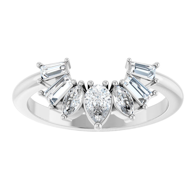 Platinum Pear Natural Diamond Accented Contour Band – 4.5x3mm - view 3