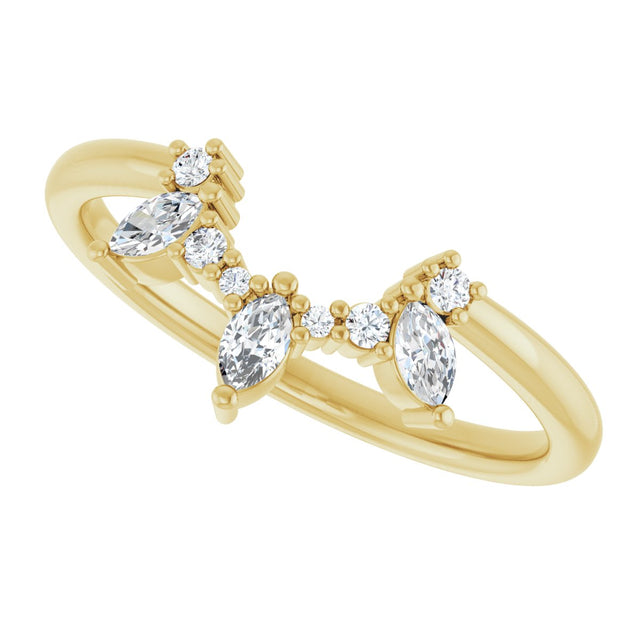 14K Gold Natural Diamond Accented Contour Band - Yellow Gold - view 5