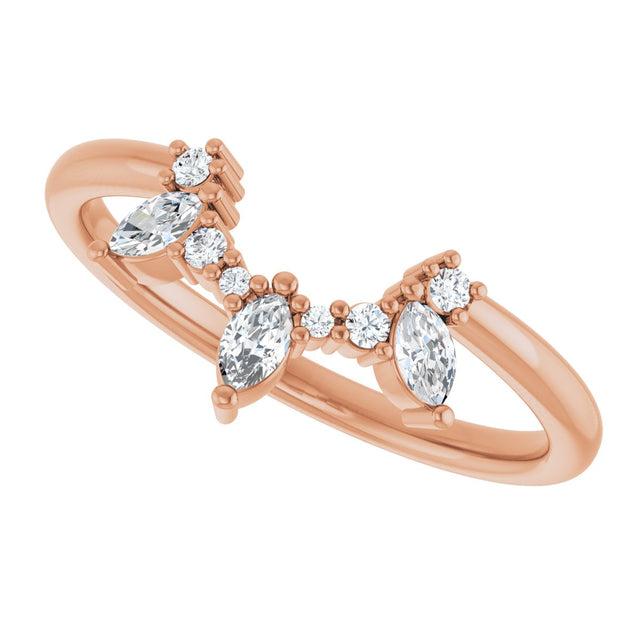 14K Gold Natural Diamond Accented Contour Band - Rose Gold - view 5