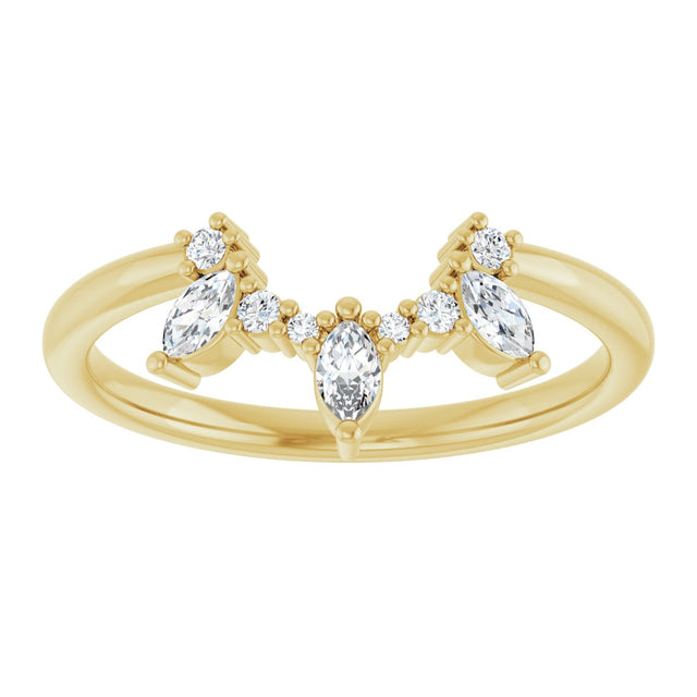 14K Gold Natural Diamond Accented Contour Band - Yellow Gold - view 3
