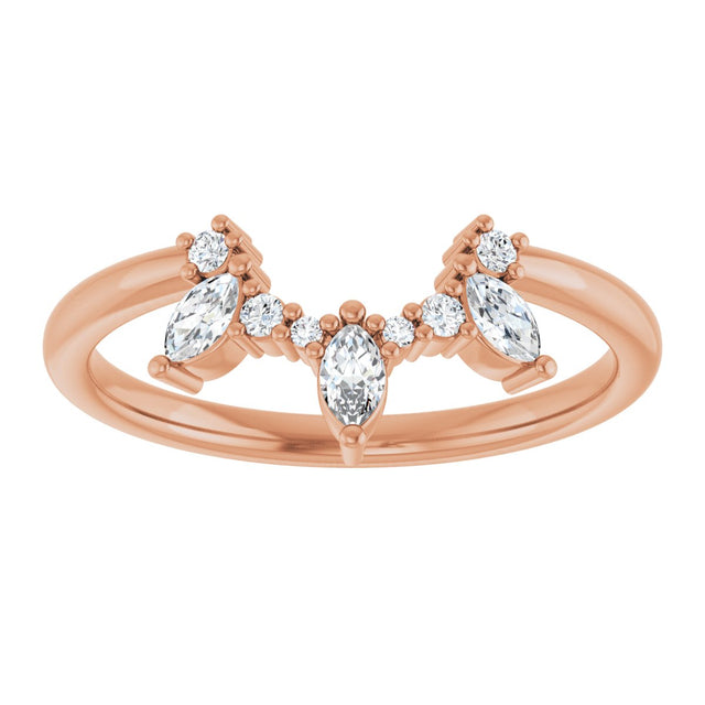 14K Gold Natural Diamond Accented Contour Band - Rose Gold - view 3