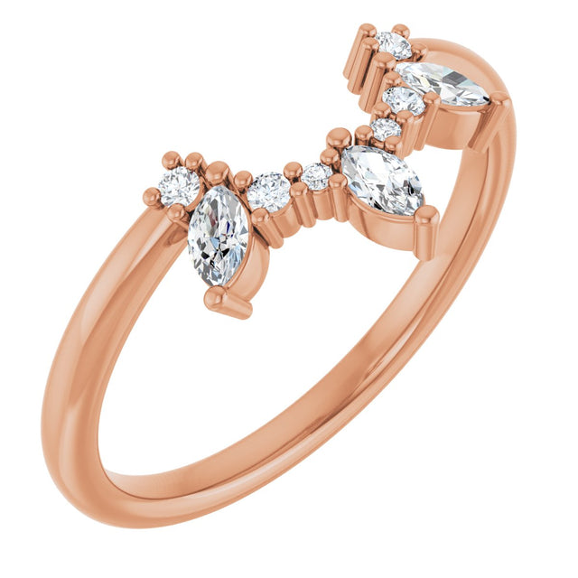 14K Gold Natural Diamond Accented Contour Band - Rose Gold