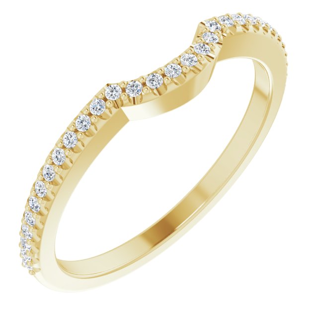 14K Gold Round Natural Diamond Accented Contour Band – 1mm Stones - Yellow Gold