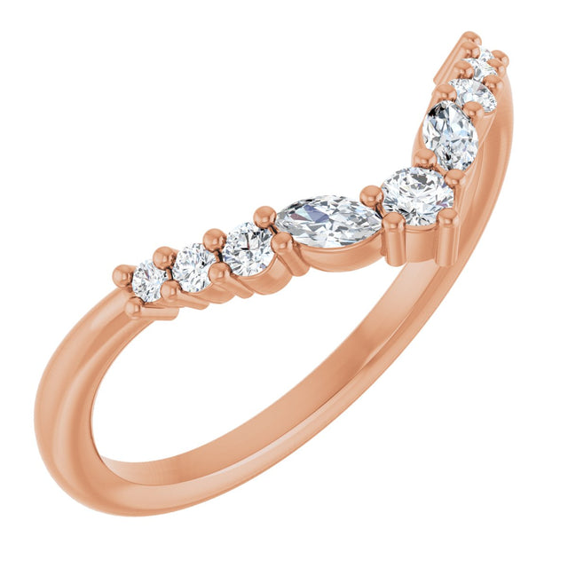 14K Gold Marquise Natural Diamond Accented Contour Band – 3.5mm Stones - Rose Gold