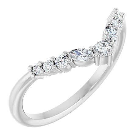 14K Gold Marquise Lab-Grown Diamond Accented Contour Band – 3.5mm Stones - White Gold