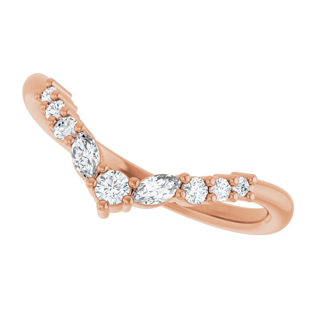 14K Gold Marquise Lab-Grown Diamond Accented Contour Band – 3.5mm Stones - Rose Gold - view 5