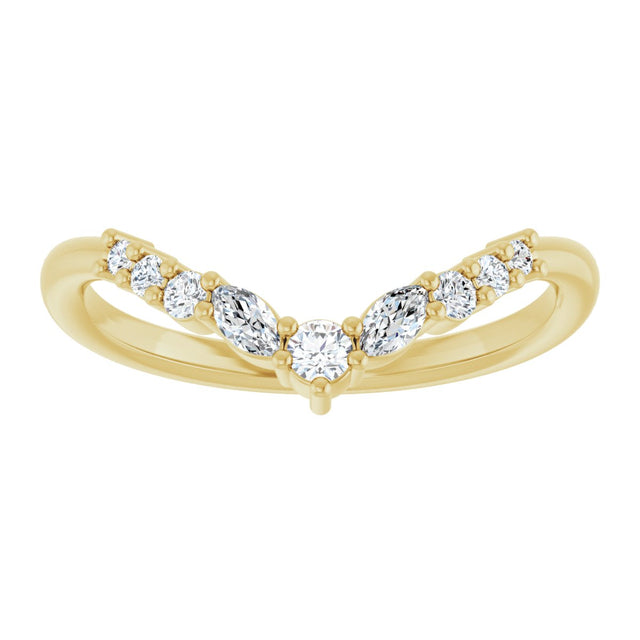 14K Gold Marquise Natural Diamond Accented Contour Band – 3.5mm Stones - Yellow Gold - view 3
