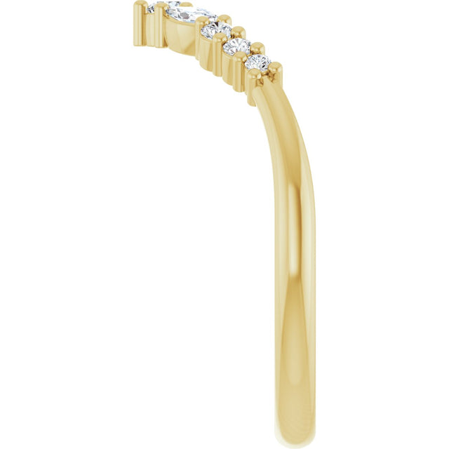 14K Gold Marquise Natural Diamond Accented Contour Band – 3.5mm Stones - Yellow Gold - view 4