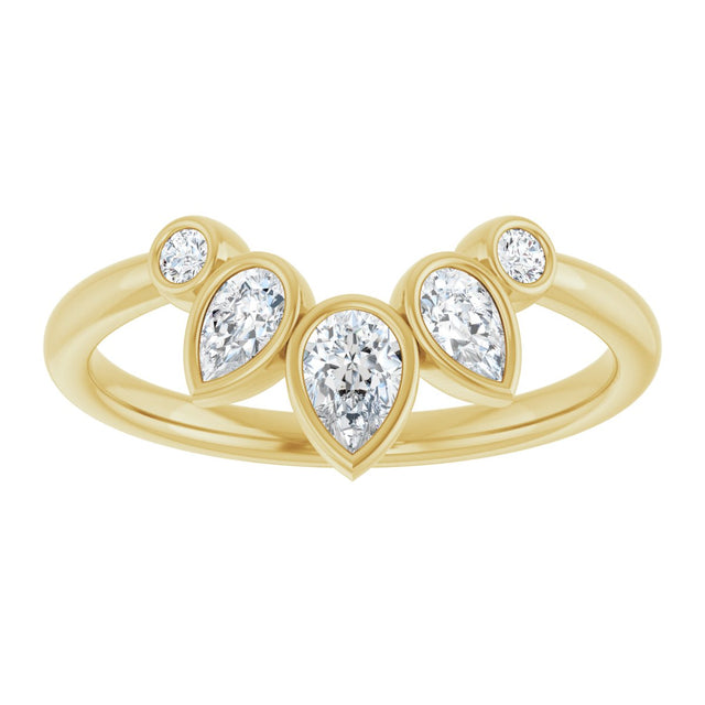 14K Gold Pear Natural Diamond Contour Band – 4.5x3mm - Yellow Gold - view 3