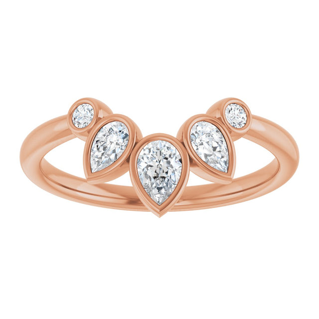 14K Gold Pear Natural Diamond Contour Band – 4.5x3mm - Rose Gold - view 3