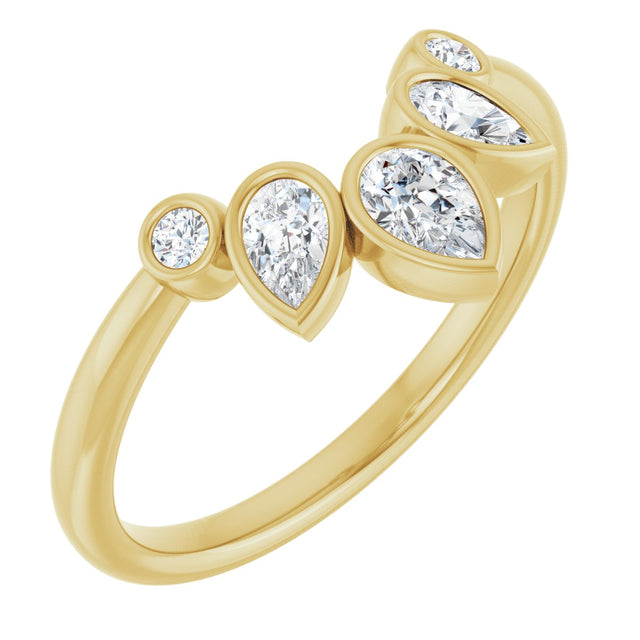14K Gold Pear Natural Diamond Contour Band – 4.5x3mm - Yellow Gold