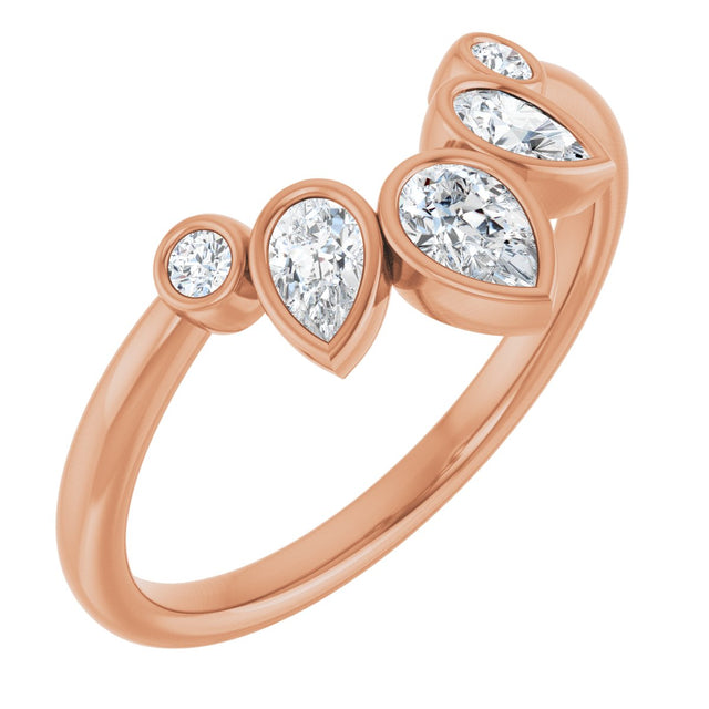 14K Gold Pear Natural Diamond Contour Band – 4.5x3mm - Rose Gold