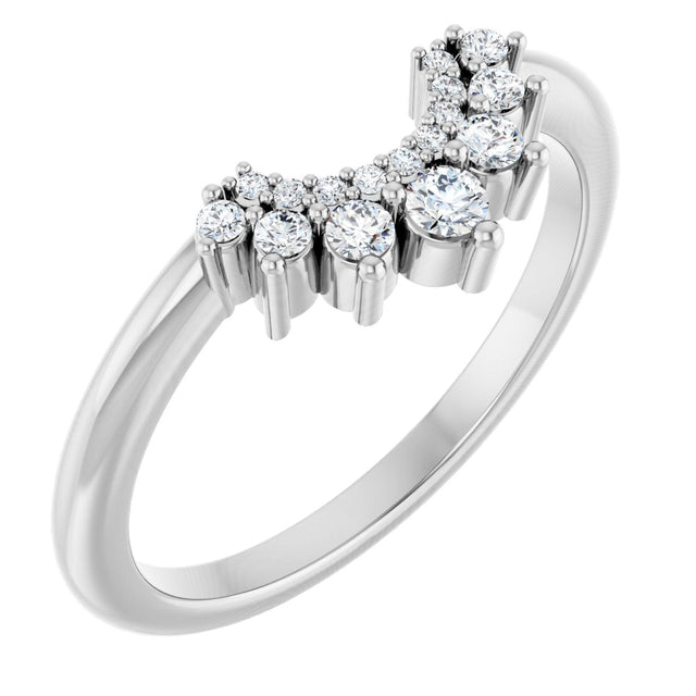 14K Gold Round Natural Diamond Contour Band – 2.2mm Stones - White Gold