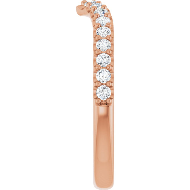 14K Gold Round Lab-Grown Diamond Accented V Contour Band - Rose Gold - view 4