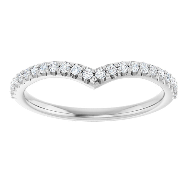 14K Gold Round Lab-Grown Diamond Accented V Contour Band - White Gold - view 3
