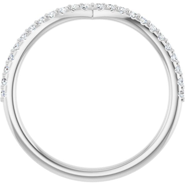14K Gold Round Lab-Grown Diamond Accented V Contour Band - White Gold - view 2