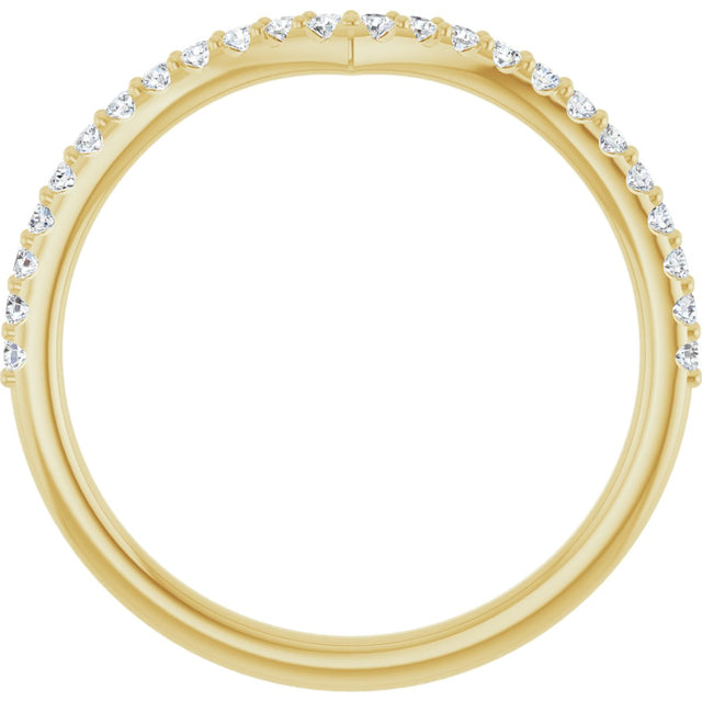 14K Gold Round Lab-Grown Diamond Accented V Contour Band - Yellow Gold - view 2