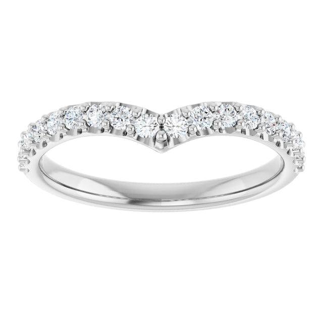 Platinum Round Lab-Grown Diamond Accented V Contour Band - view 3