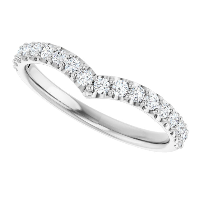 14K Gold Round Lab-Grown Diamond Accented V Contour Band - White Gold - view 5