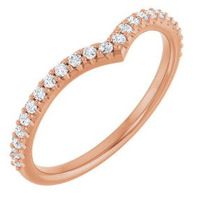14K Gold Round Natural Diamond Accented V Contour Band - Rose Gold