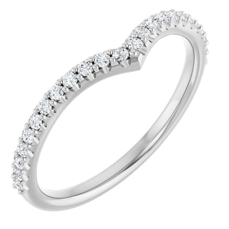 14K Gold Round Lab-Grown Diamond Accented V Contour Band - White Gold