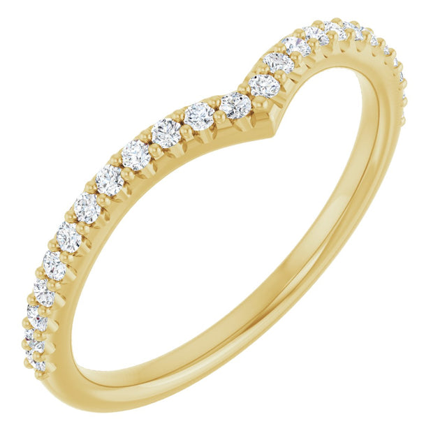 14K Gold Round Lab-Grown Diamond Accented V Contour Band - Yellow Gold