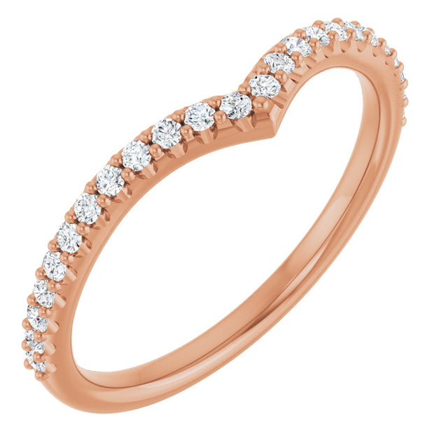 14K Gold Round Lab-Grown Diamond Accented V Contour Band - Rose Gold