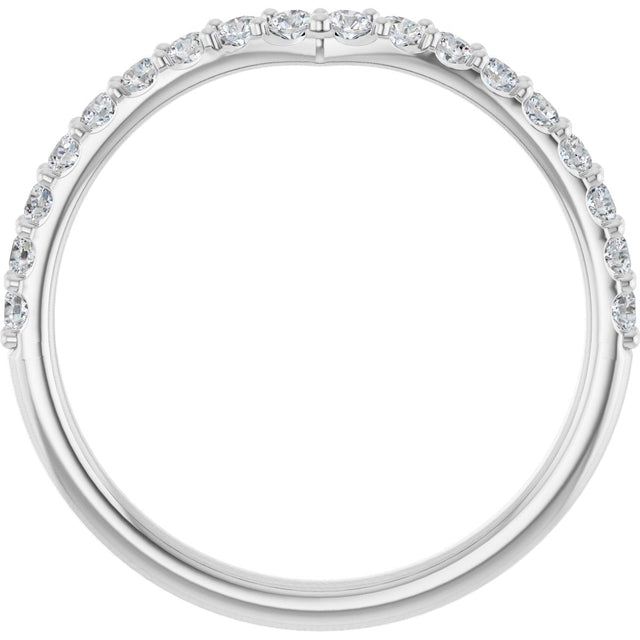 Platinum Round Lab-Grown Diamond Accented V Contour Band - view 2