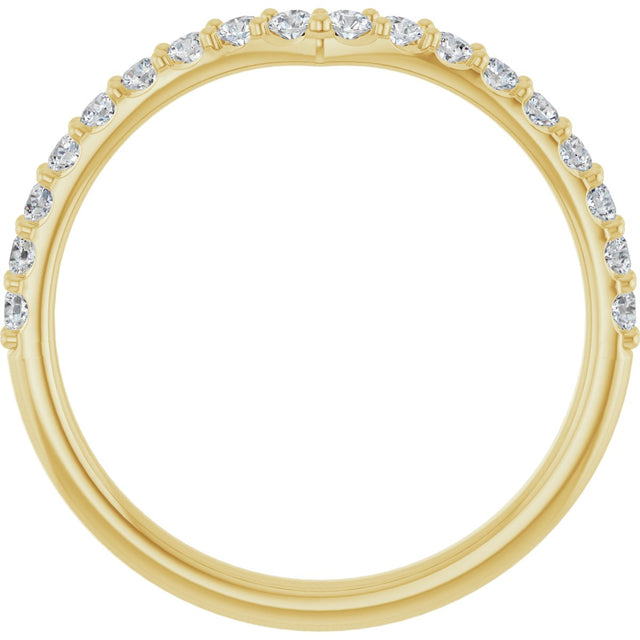 14K Gold Round Lab-Grown Diamond Accented V Contour Band - Yellow Gold - view 2