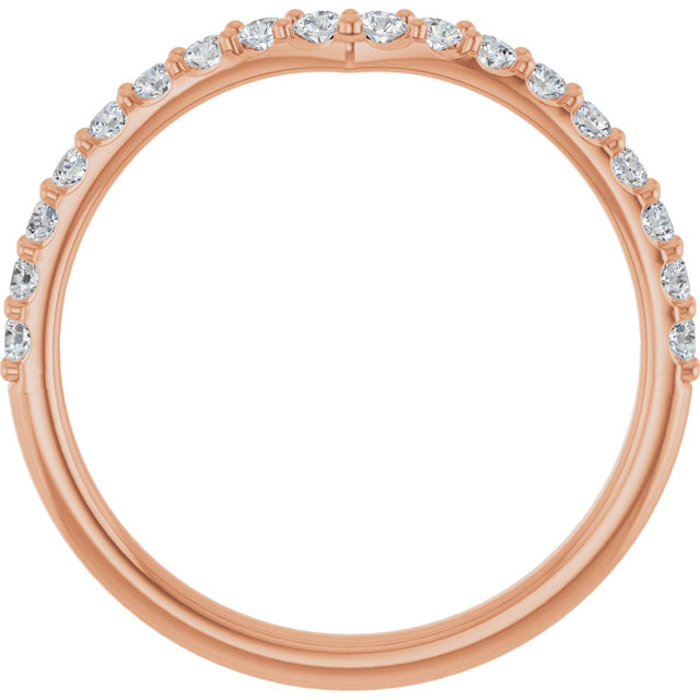 14K Gold Round Lab-Grown Diamond Accented V Contour Band - Rose Gold - view 2