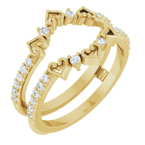 14K Gold Round Natural Diamond Accented Heart Ring Guard - Yellow Gold