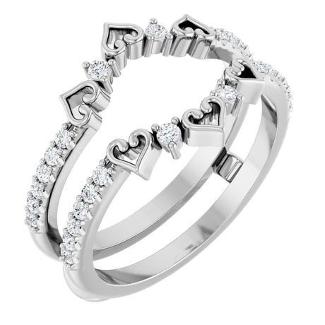 Platinum Round Natural Diamond Accented Heart Ring Guard