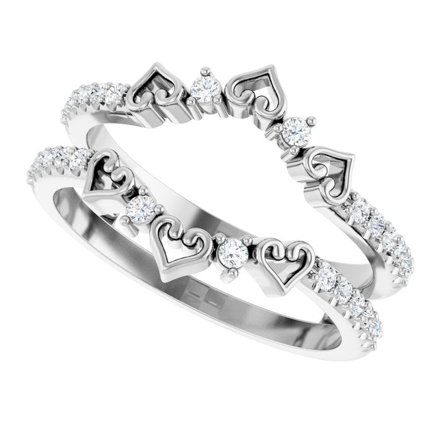 Platinum Round Natural Diamond Accented Heart Ring Guard - view 5