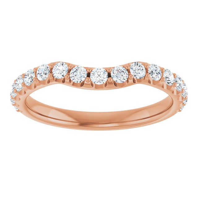 14K Gold Round Natural Diamond Accented Contour Band – 1.1-2.5mm Stones - Rose Gold - view 3