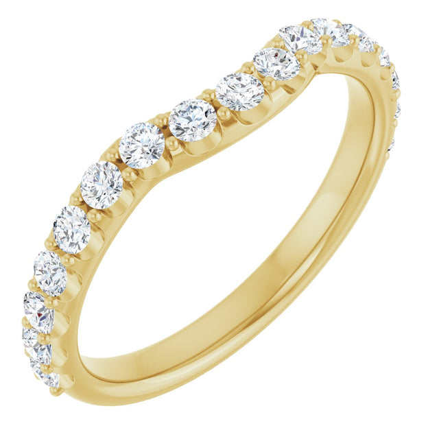 14K Gold Round Natural Diamond Accented Contour Band – 1.1-2.5mm Stones - Yellow Gold