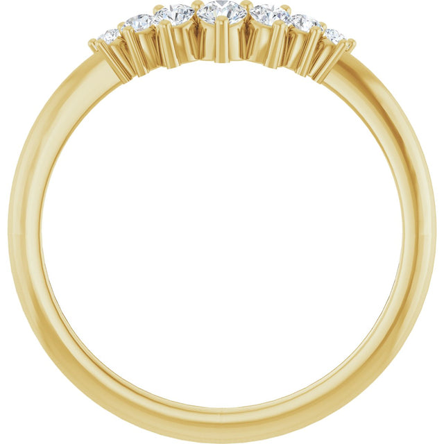14K Gold Round Natural Diamond Accented Contour Band – 2.2-3.5mm Stones - Yellow Gold - view 2