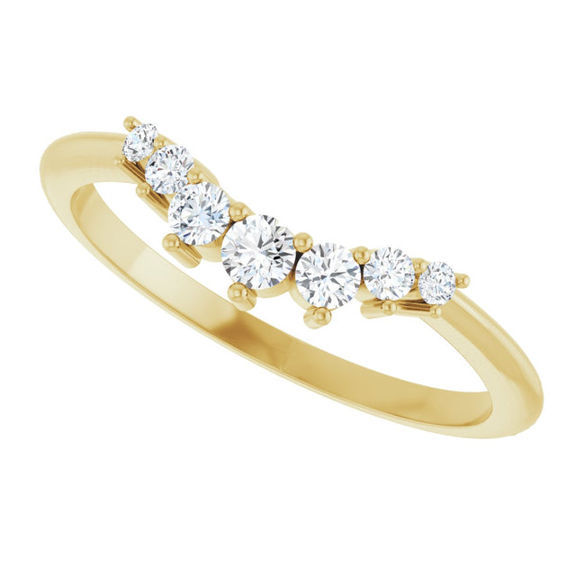 14K Gold Round Natural Diamond Accented Contour Band – 2.2-3.5mm Stones - Yellow Gold - view 5