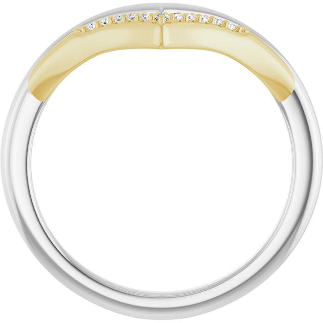 14K Gold Round Natural Diamond Contour Band – 1.1mm Stones - Two-Tone - view 2