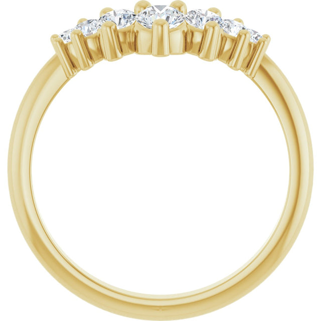 14K Gold Round Natural Diamond Accented Contour Band – 2.2-3.5mm Stones - Yellow Gold - view 2